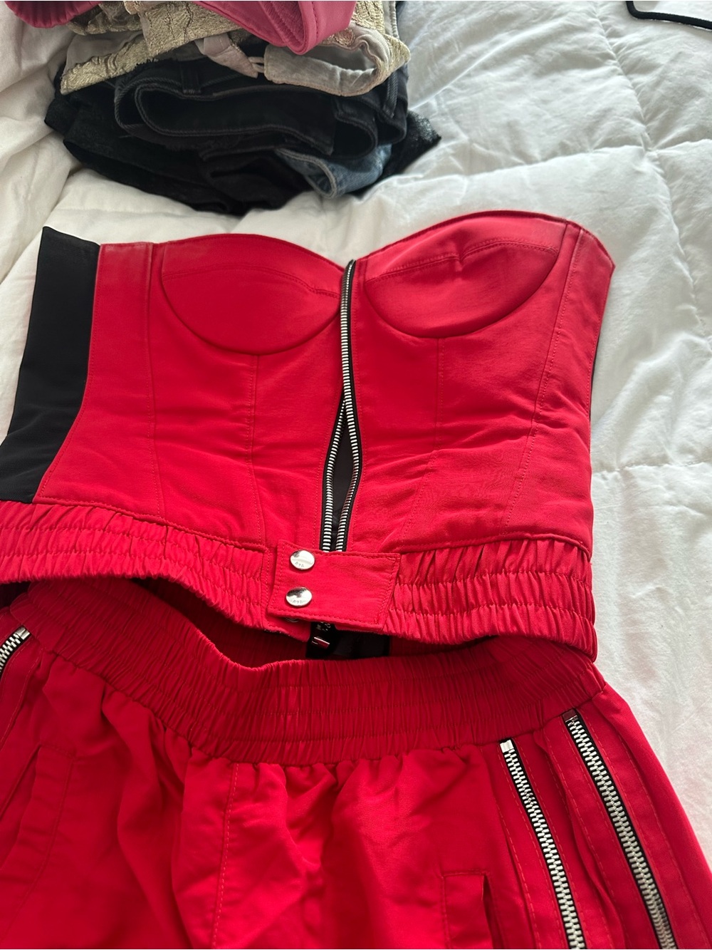 RtA Red Strapless Bustier with Silver Zipper